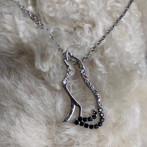 Silver gemstone wolf necklace